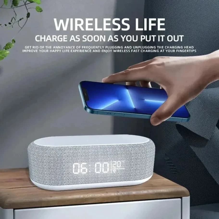 15W Wireless Charging Base with Alarm, Night Light, Desk Lamp and Thermometer for Quick Charging