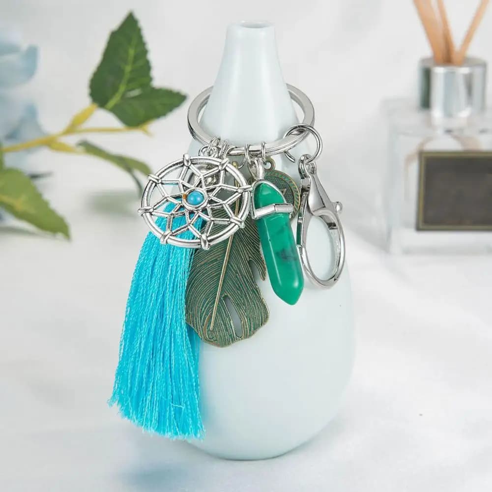 Keychain Dream catcher Feathers Tassels Faux Crystals Charm Bohemian Style Keyring with Lobster Clasp Bags Car Accessories