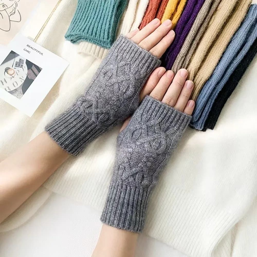 New Knitted Fingerless Gloves Fingerless Cable Knit Knit Gloves Warm Women's Gloves Winter Wear