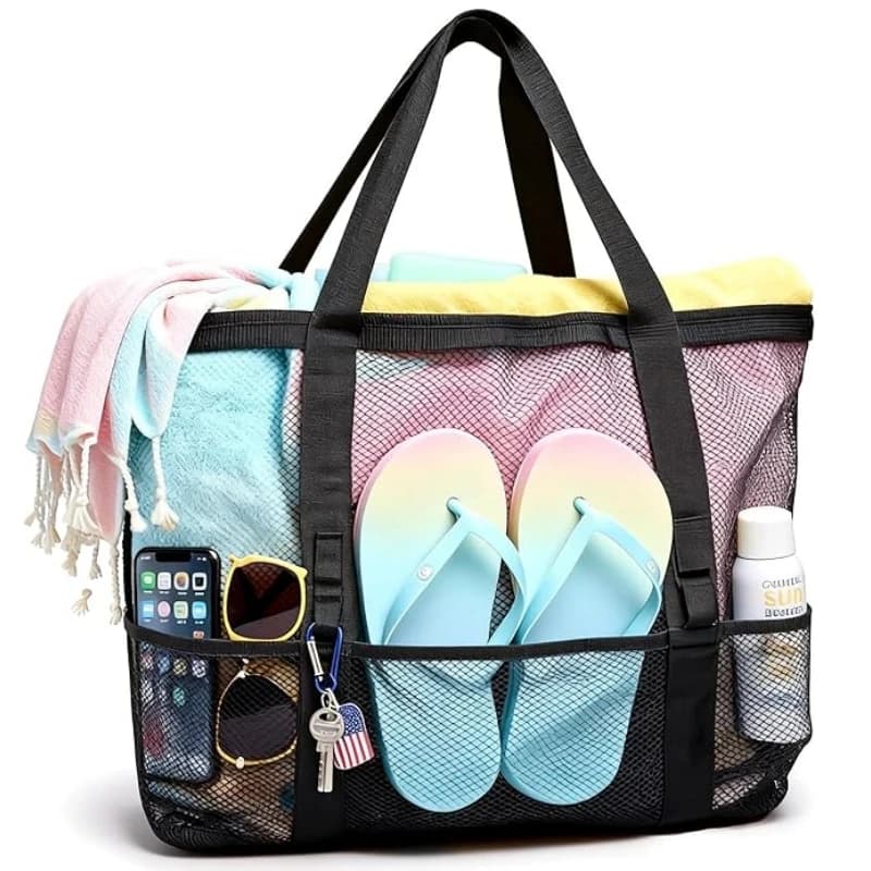 Borsa da Spiaggia in Rete per Donne, Borsa Extra Large per Nuoto e Bagno con Cerniera e Tasca, Organizer, Grande Borsa Tote