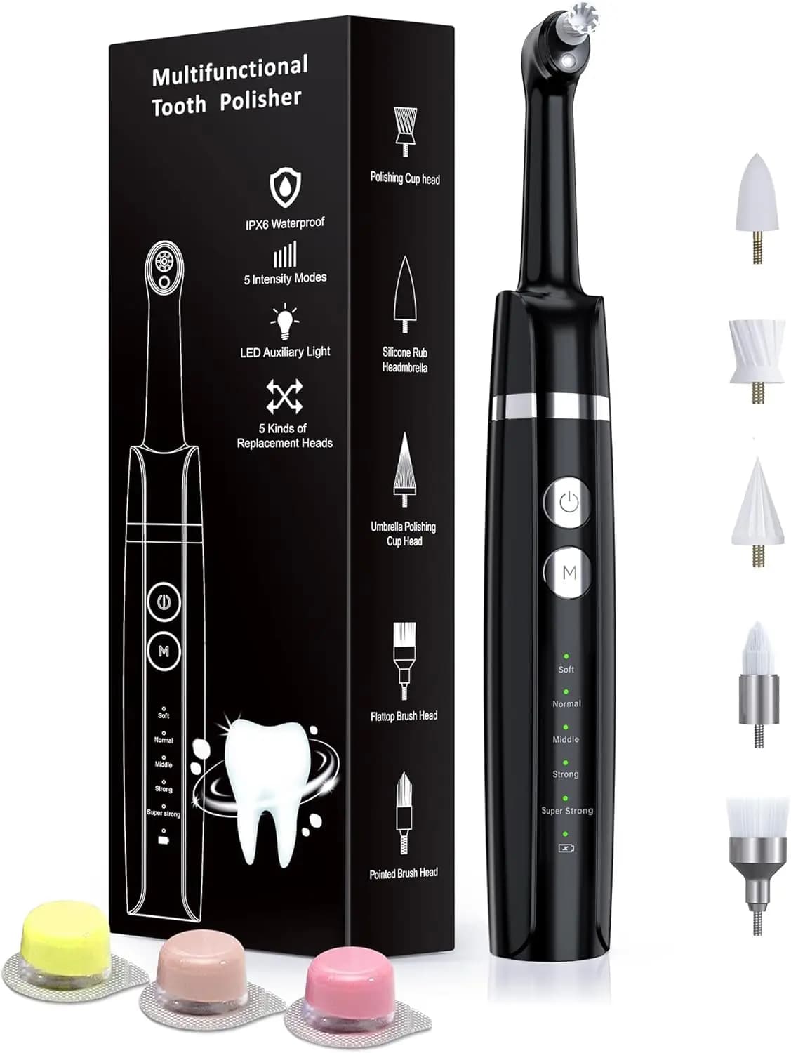 Whitening Kit for Denti Rechargeable with LED Light, 3 Pastes and 5 Heads for Home Dental Care