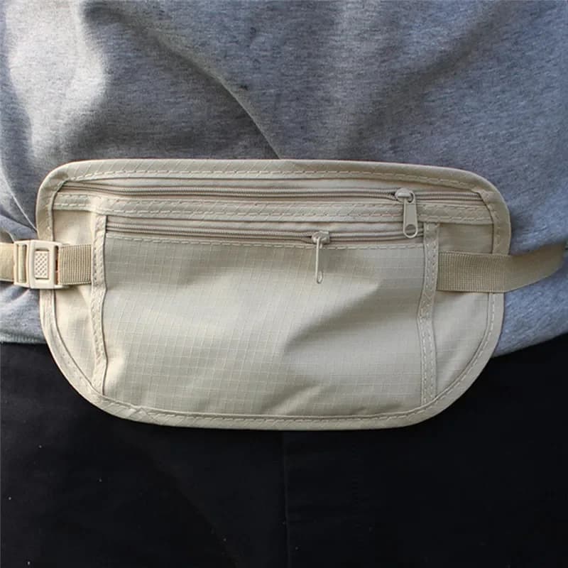 Unisex Travel Waist Pouch Passport Money Belt Bag Hidden Security Wallet Black Zippered Waist Security Pouch