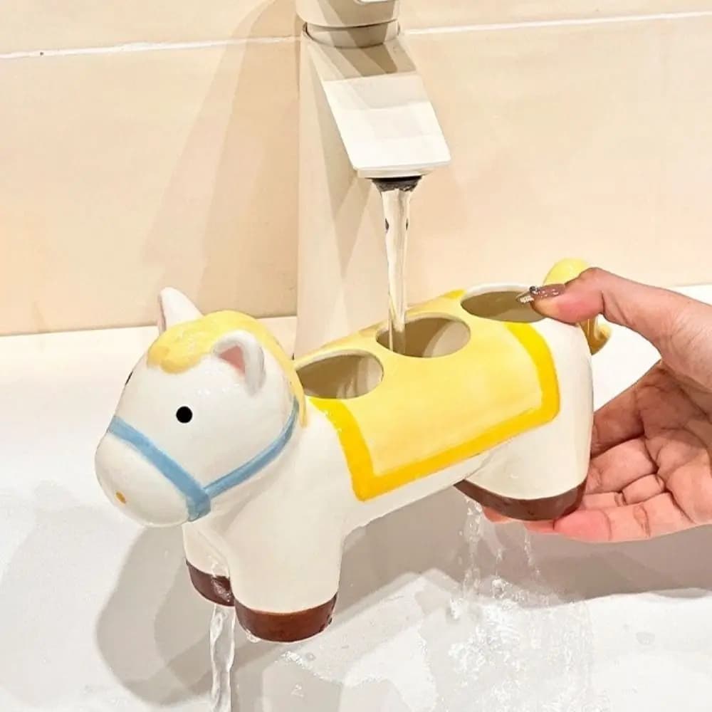 Ceramic Horse Electric Toothbrush Holder Space Saving 3 Holes Toothbrush Storage Rack Decorative Waterproof