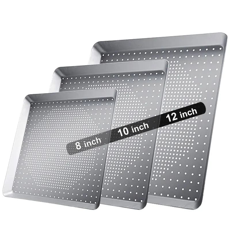 8/10/12inch Nonstick Square Pizza Crisp Pan with Holes Perforated Aluminum Alloy Pizza Oven Tray Bakeware for Oven Baking Pizza