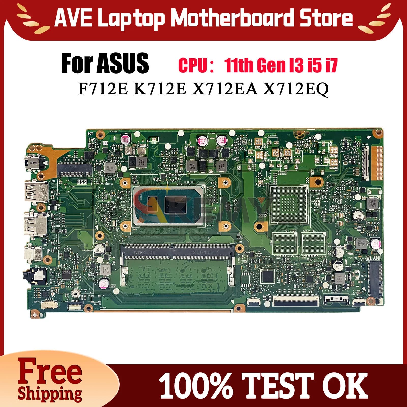 Scheda Madre X712EA per Laptop ASUS VivoBook X712EA X712EQ X712E K712E F712E con Processore Intel di 11a Generazione I3 I5 I7, Testata al 100% e Funzionante