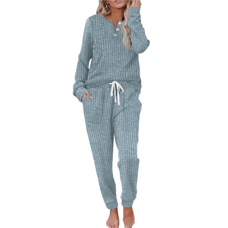 Home Casual Donna Set da 2 pezzi 2025 Autunno Inverno Maglieria Pantaloni Completo da notte Pigiama a costine Set Homewear Pigiama Abiti