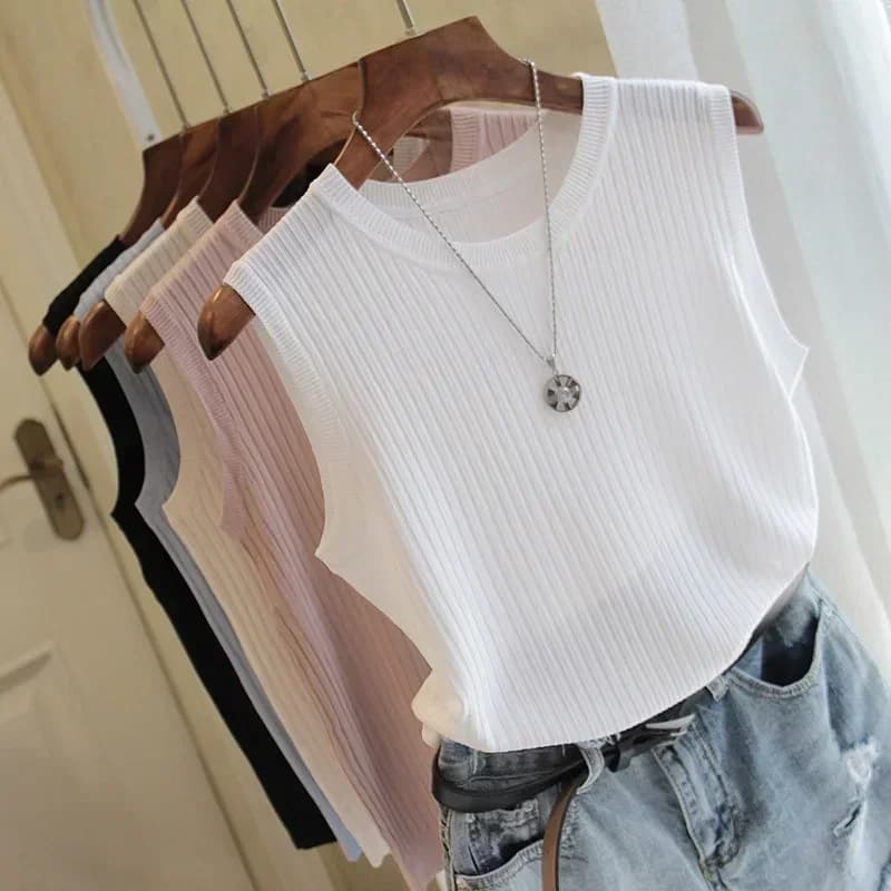 Camicetta donna moda Camicetta senza maniche estiva Donna O-Collo Camicetta lavorata a maglia Camicia Abbigliamento donna Top e camicette da donna