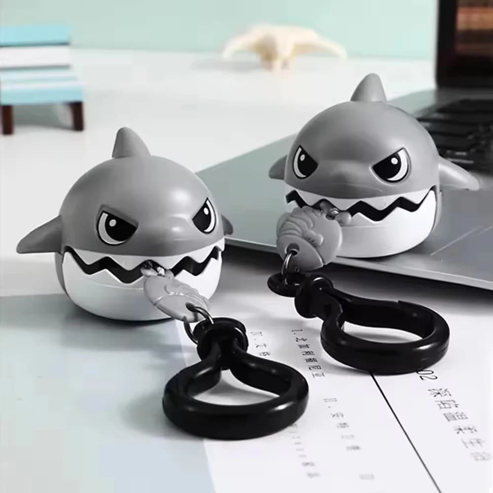 Fun Pull-Rope Movable Mouth Shark Keychain Cute Cartoon Animal Fidget Toy Bag Hanging Ornament For Kids Adults Gift