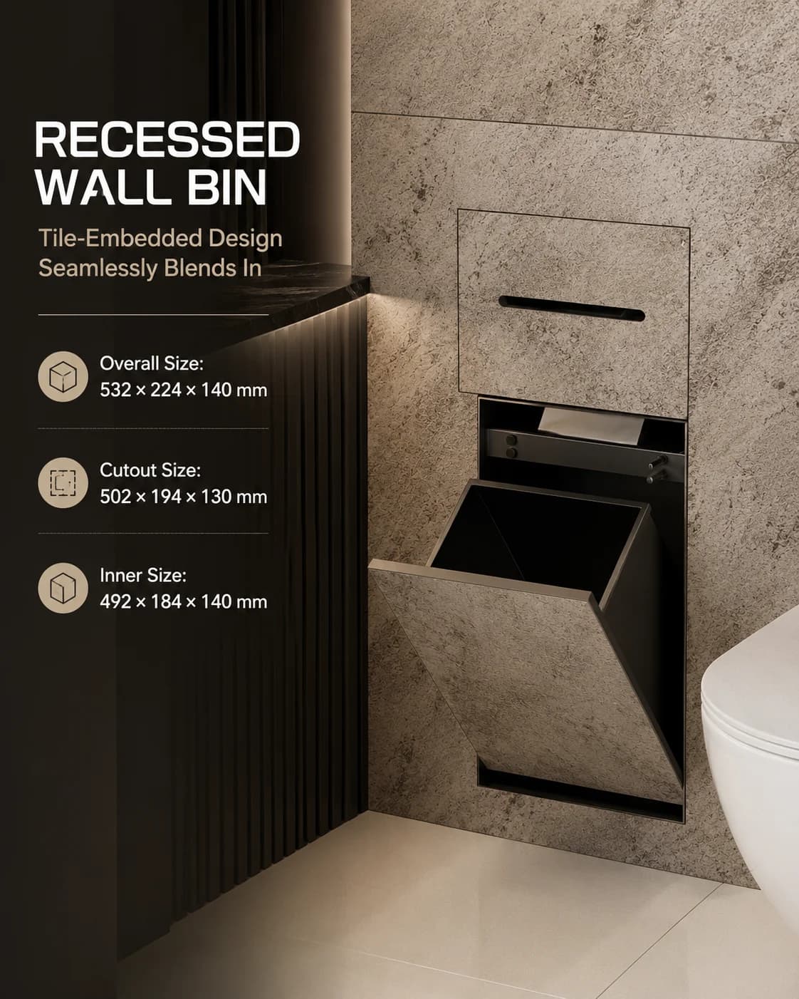 Nicchia da Bagno Incassata, Cestino Nascosto Integrato, Porta Fazzoletti a Scomparsa, Scaffale Portaoggetti da Parete per WC