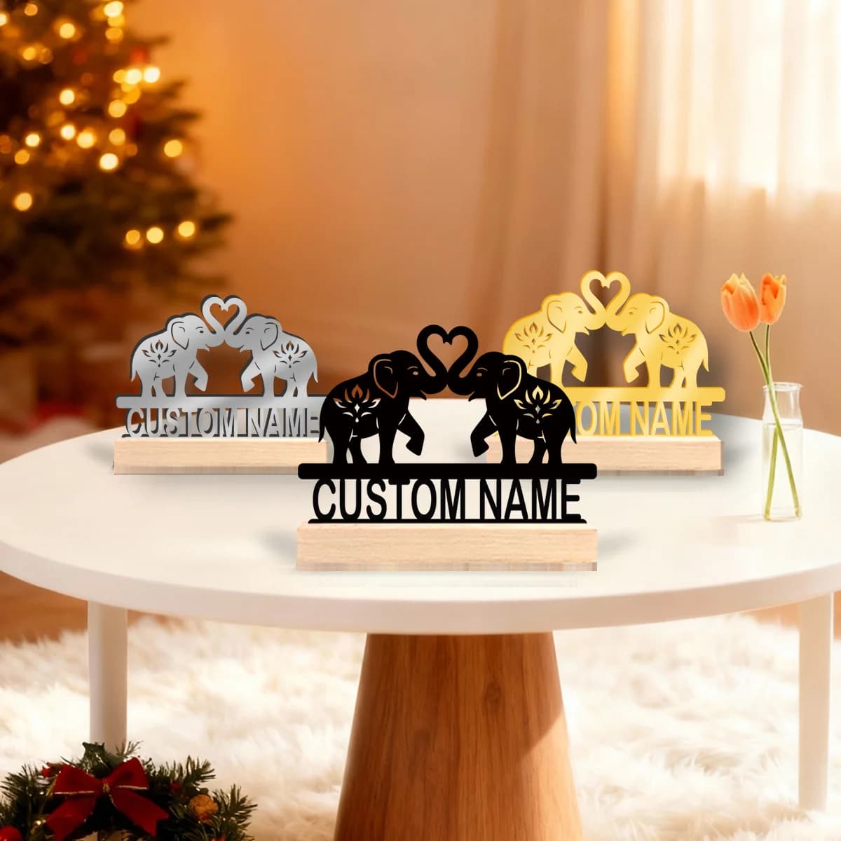 1pc Metal Ornaments with Customizable Names Customizable Content Equipped with A Wooden Base Bar Decoration, Holiday Gifts