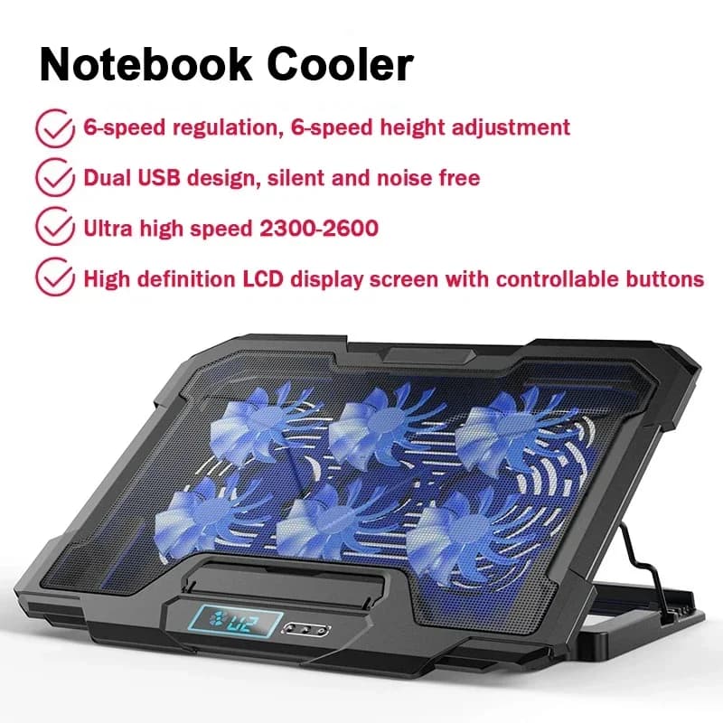 Supporto di Raffreddamento per Laptop da Gaming di Grandi Dimensioni per Schermi LED da 12-18'' con 6 Ventole (2300-2600 RPM) e 2 Porte USB