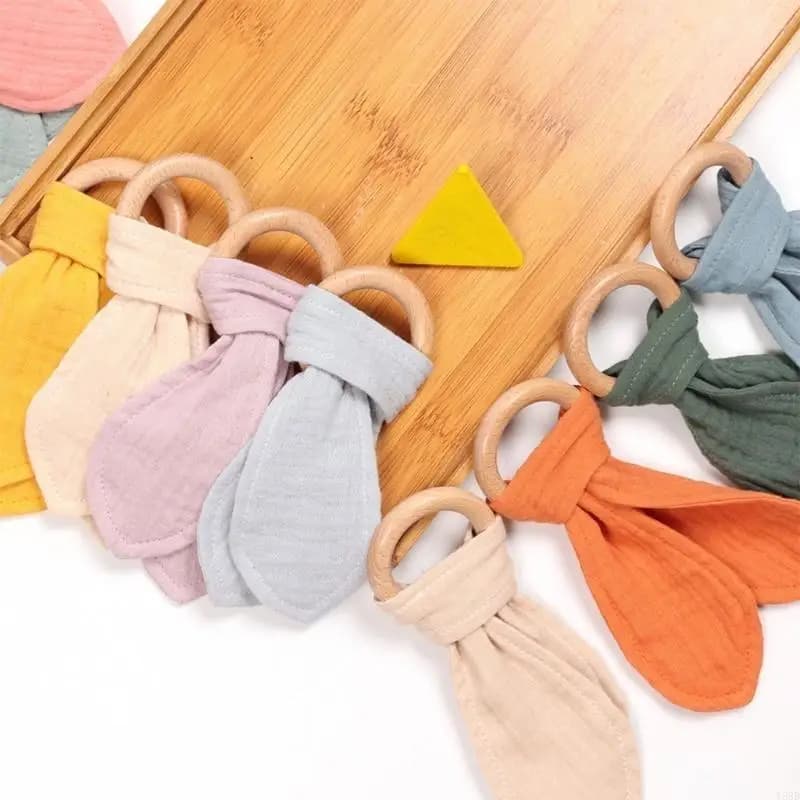Y88D TEETHing giocattolo cartoon coniglietto auricolare utensile da masticare in legno per cuccioli per bambini per ciuccio fai