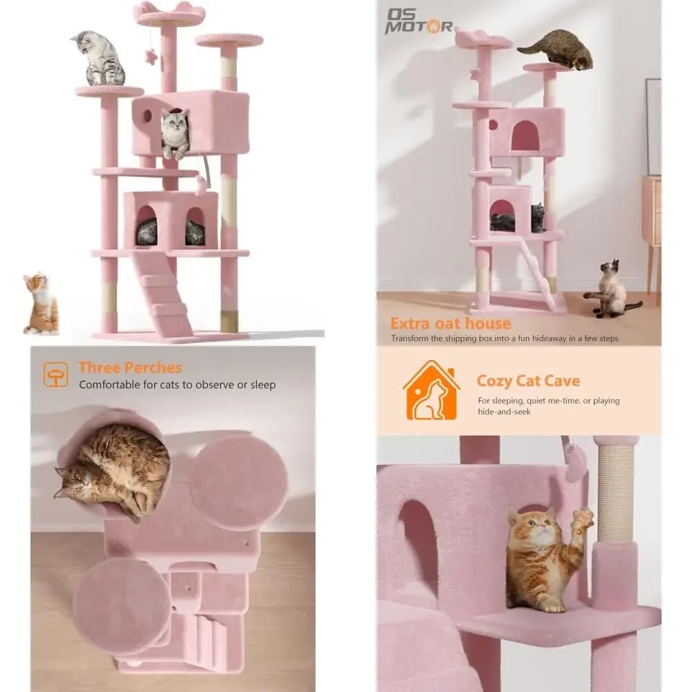 Grande torre per gatti da interno per gatti adulti - Condo moderno in peluche multilivello, ideale per gatti fino a 20 libbre, design alto e carino