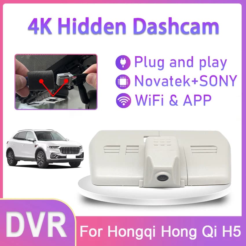 Dash Cam 4K per Auto Plug and Play con Visione Notturna e Wi-Fi per Hongqi Hong Qi H5 2018 2019 2020 2021 2022