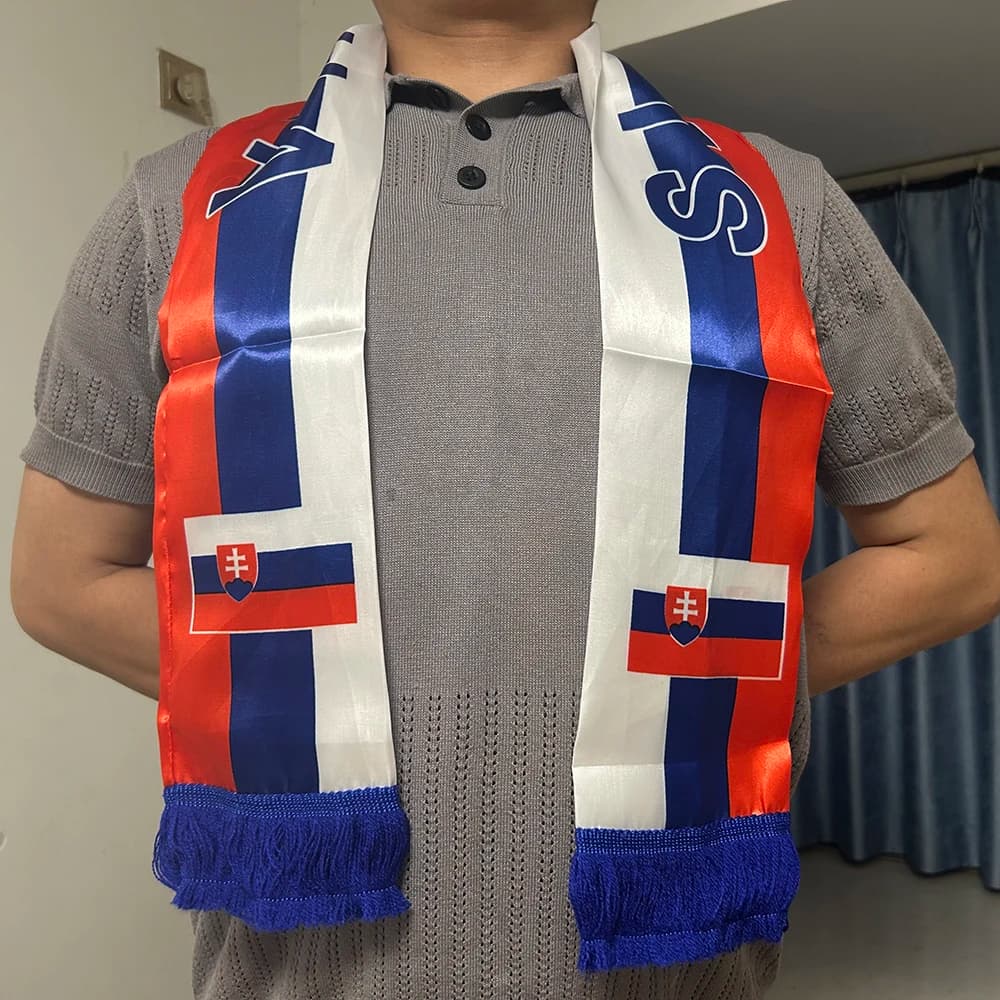 Slovakia Scarf 14x135cm Double-sided Printed Slovakia Flag Satin Scarf Suitable for world cup Sports Events