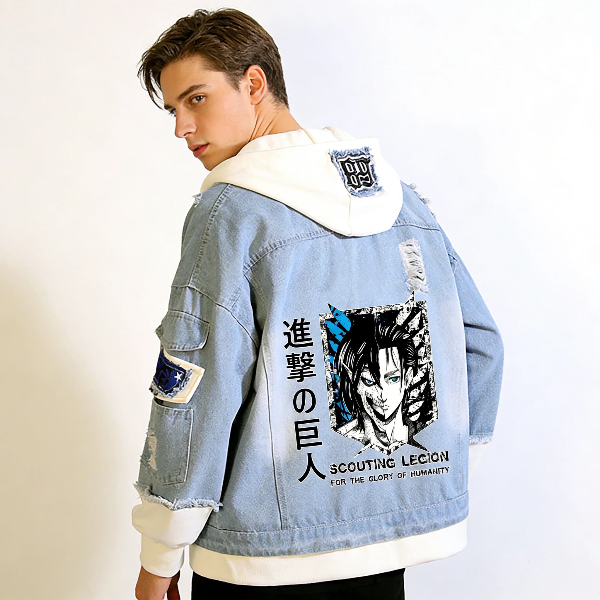 Attack on Titan Anime Giacche di jeans Scout Legion Stampa Jeans Felpa Unisex Harajuku Streetwear Felpe con cappuccio per coppia taglie forti