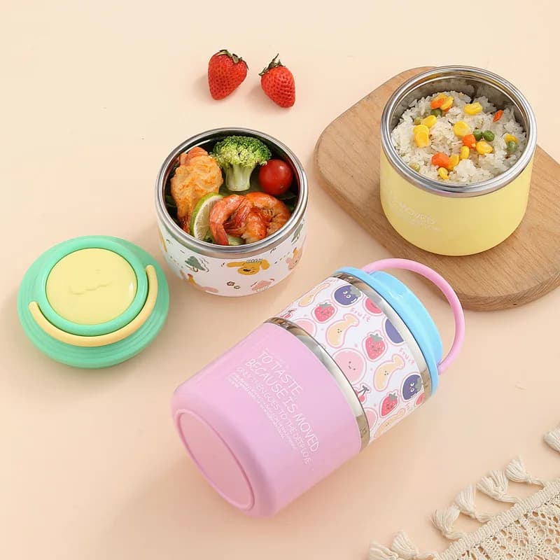 Contenitore Termico per Pranzo in Acciaio Inox, Scatola Bento Creativa a Strati Indipendenti con Design Cartoonesco per Bambini