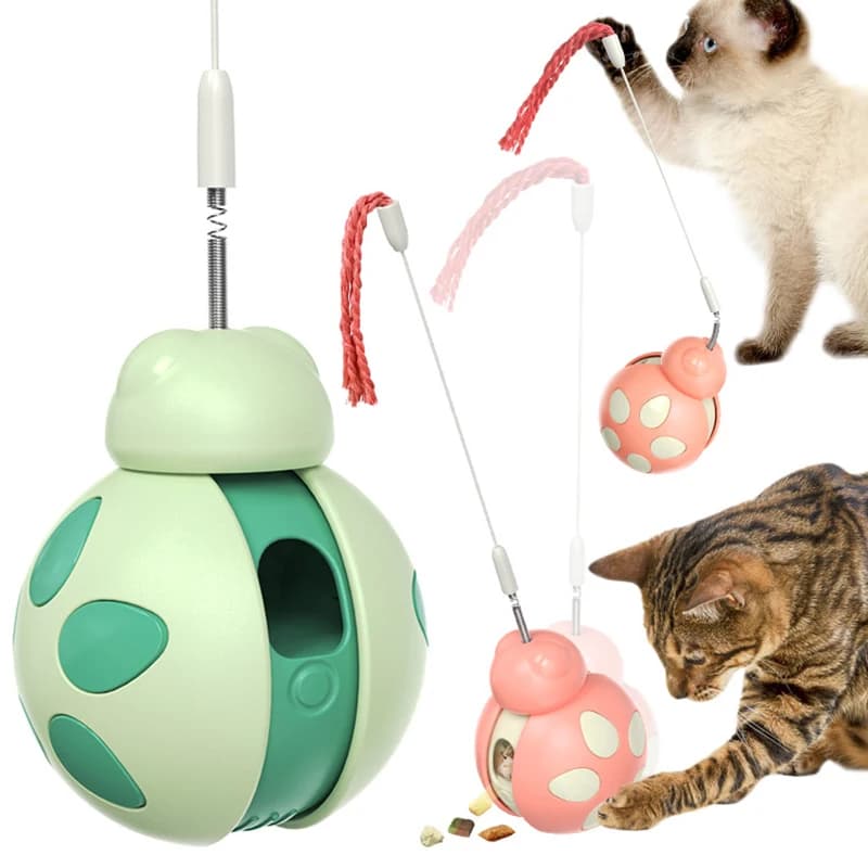Bicchiere di plastica Contenitore per alimenti che perde per animali domestici Bacchette giocattolo interattive per gatti a forma di coccinella carina con accessori per gattini di piume