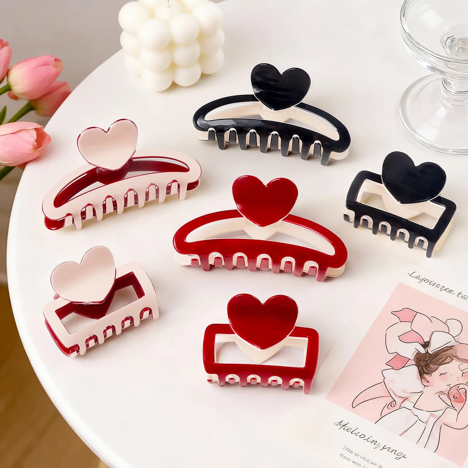 Valentine's Day Heart-Shaped Contrast Hair Clip Fresh and Versatile Updo Shark Clip Hair Accessory