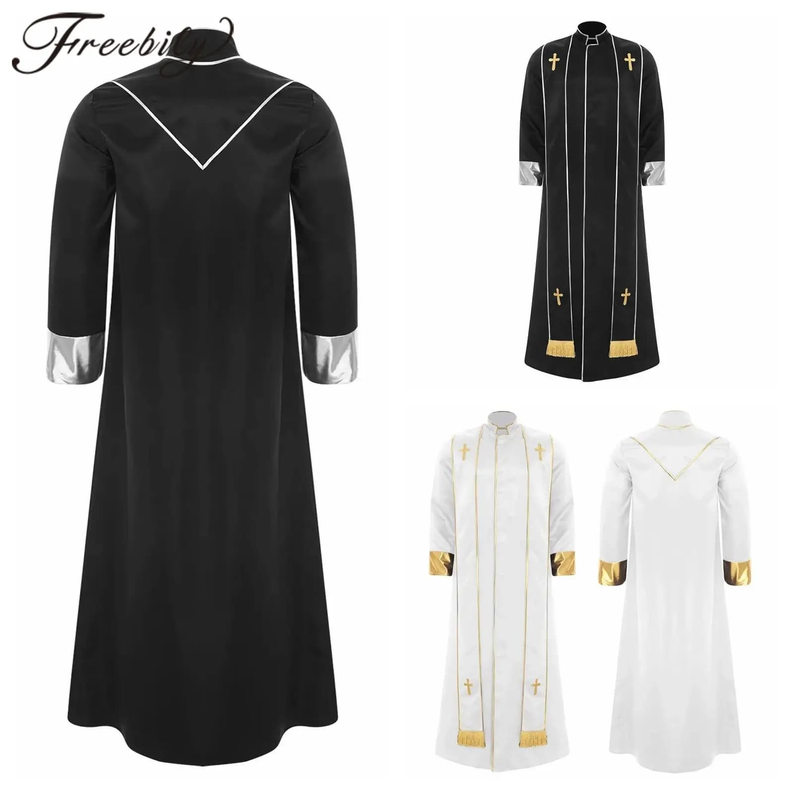 Costumi cosplay da prete cattolico da uomo Abbigliamento da tonaca da uomo Festa di Halloween Dress Up Abito da prete Costumi da clero religioso