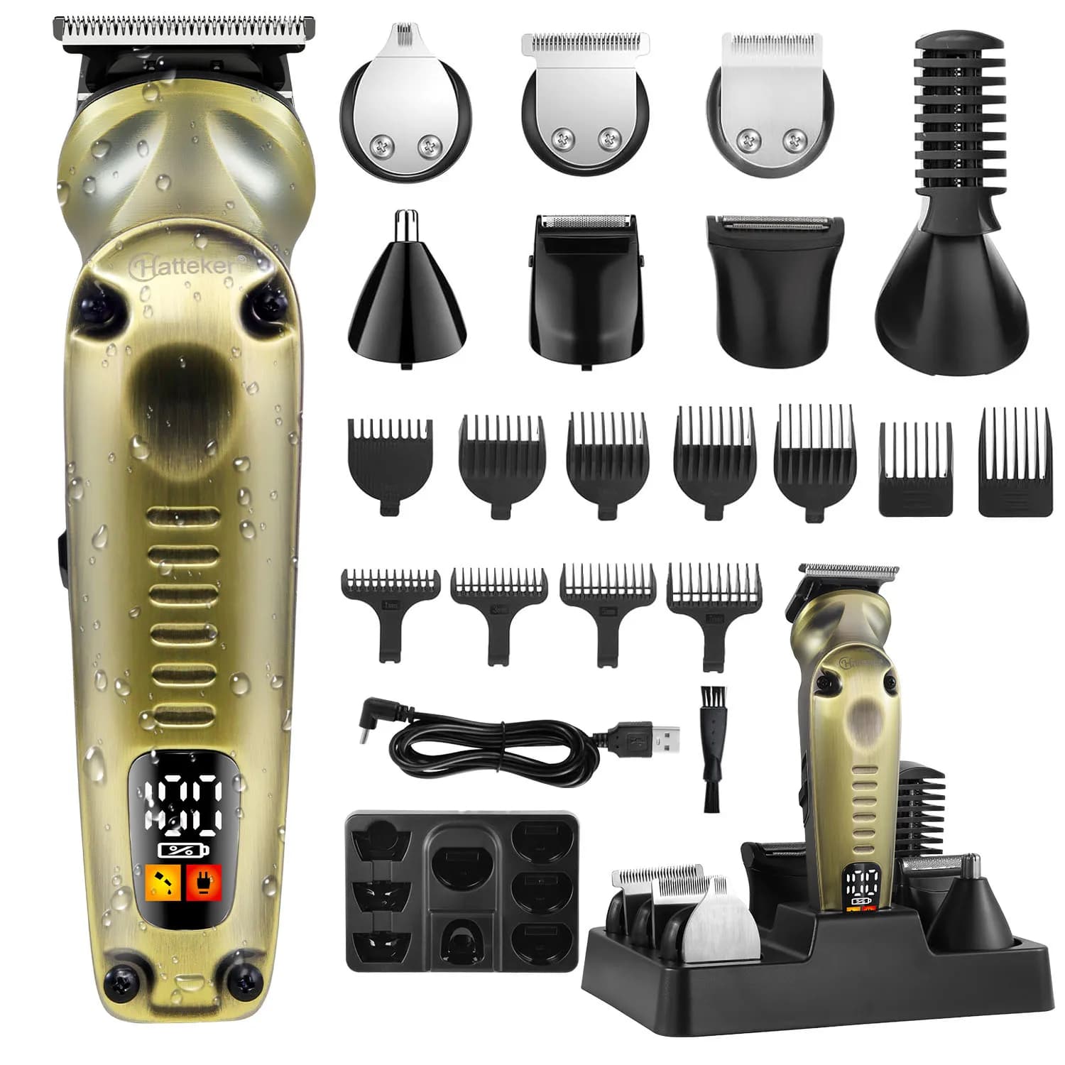 Hatteker Professional Haircut Set 8 in 1 Rechargeable Electric Razor Haircut Styler for Shaving and Hair Modeling Kit