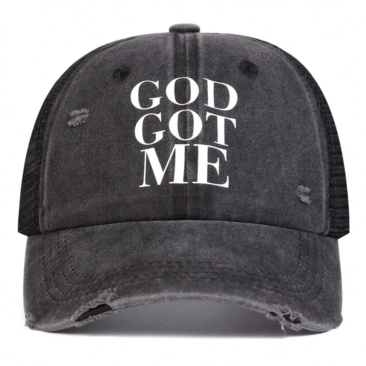 Cappellino da Baseball in Rete con Stampa Lettering Effetto Lavato, Regolabile, Protezione Solare, per il Tempo Libero