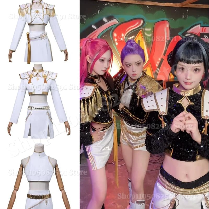 K-Pop Demon Hunters Cosplay Rumi Zoey Mira Costume Cosplay Black Gold Set Women Kids Girls Halloween Party Dress Puntelli