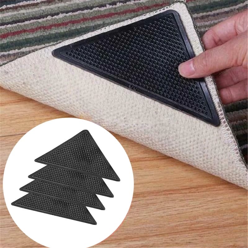 4PCS Triangolo Tappeto Adesivi antiscivolo Lavabile Riutilizzabile Rug Gripper Tappetino in gomma Patch Nastro Piastrelle Pavimenti Tappeti Angoli Pad