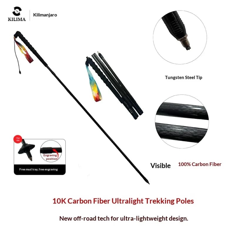 KILIMA ultra-light folding racing poles made of carbon fiber, foldable trail running sticks, folding trekking sticks, marathon sticks for outdoor sports