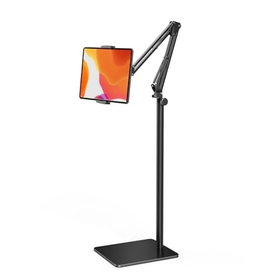 Supporto da Pavimento per Tablet con Base da 1,9 kg, Supporto per Telefono da Letto Regolabile in Altezza e Angolazione, Supporto per iPad/iPhone