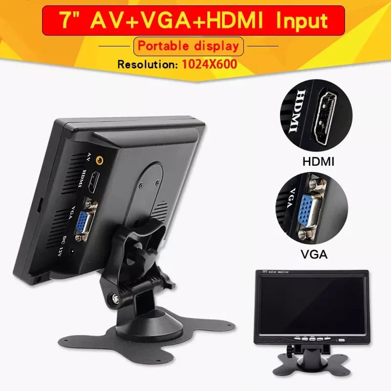 Monitor portatile a 7 pollici della macchina fotografica di AV dello schermo dell'esposizione 1024x600 IPS della mietitrice HDMI del camion di ingegneria-D-SUB compatibile di VGA