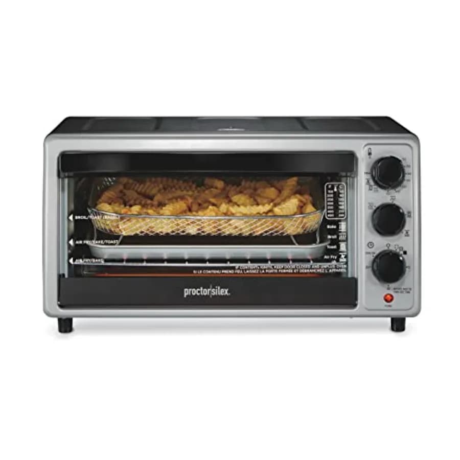 Forno Tostapane e Friggitrice ad Aria Simply-Crisp con 4 Funzioni, tra cui Convezione, Friggitrice ad Aria, Cottura e Griglia, Adatto per 6 Fette o 12 Pizze