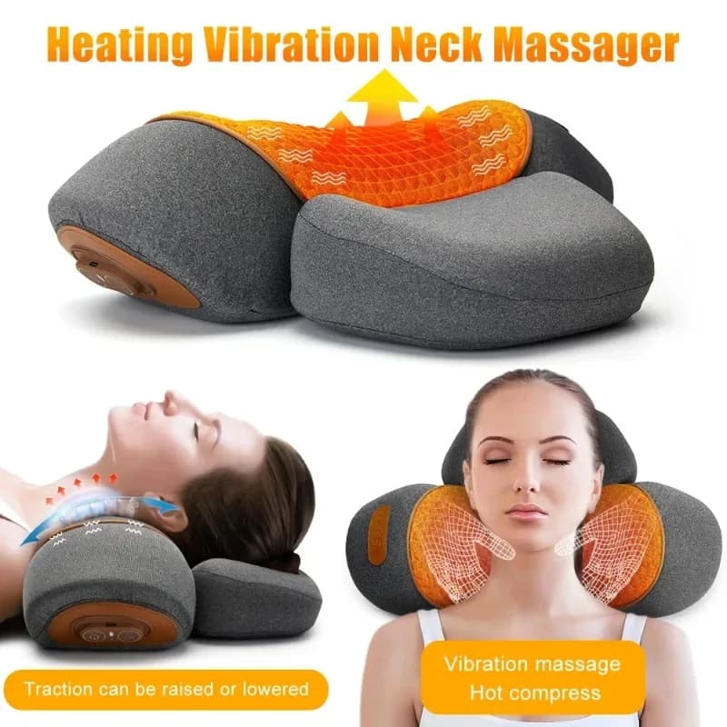 Cuscino Massaggiante Elettrico per Collo, Stretcher Cervicale con Riscaldamento e Vibrazione, Supporto Ortopedico per il Sonno