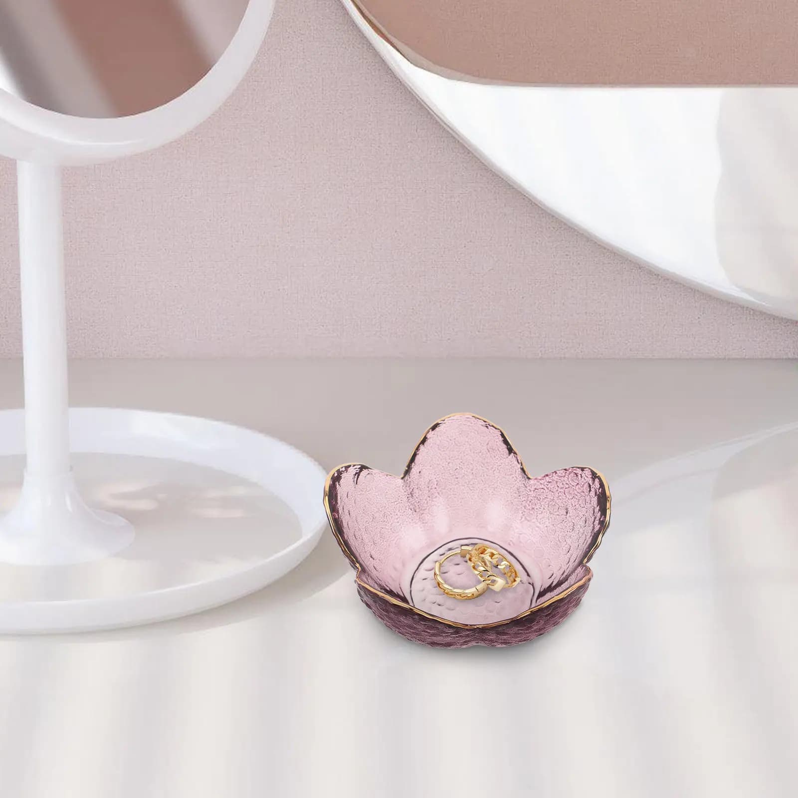 Vassoio Portagioie a Forma di Fiore, Porta Anelli in Vetro, Ciotola Portaoggetti, Organizer per Gioielli, Piatto Decorativo per Camera da Letto e Scrivania, Regalo per Donne