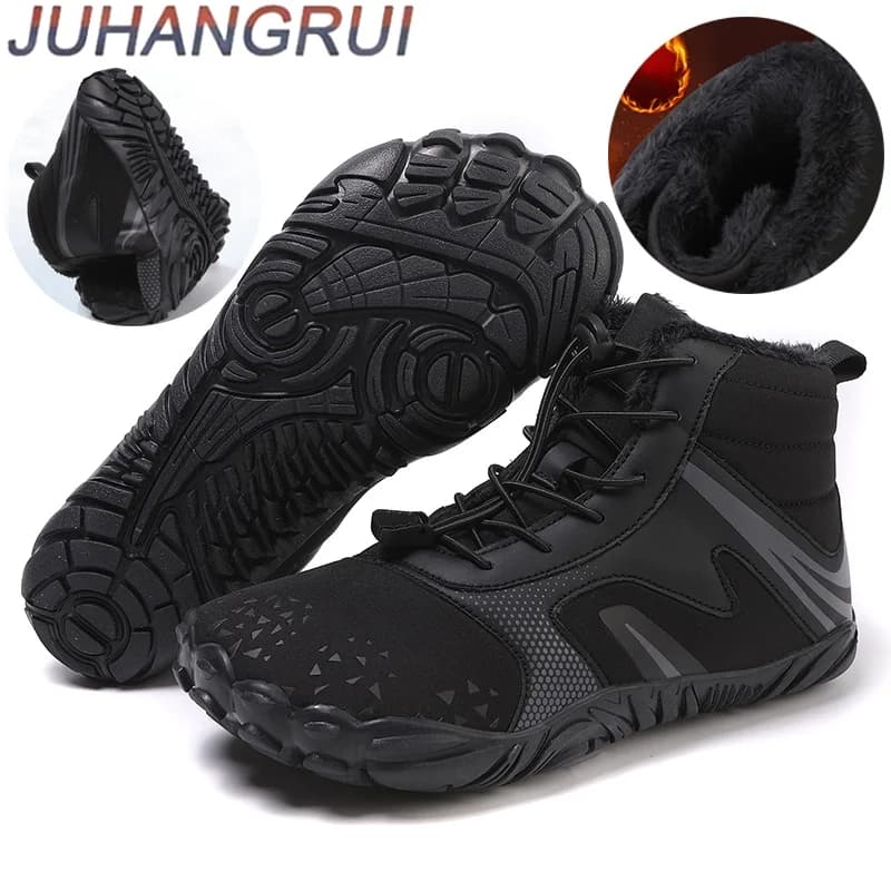 Stivali da neve invernali da donna e da uomo a piedi nudi Stivaletti caldi in peluche Scarpe da trekking impermeabili per esterni antiscivolo Scarpe da passeggio in cotone