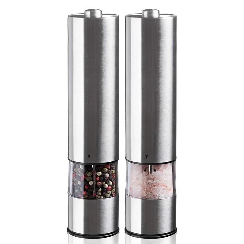 Set macina sale e pepe elettrico in acciaio inossidabile con funzionamento a una mano, mulino automatico per spezie con luce per cucina
