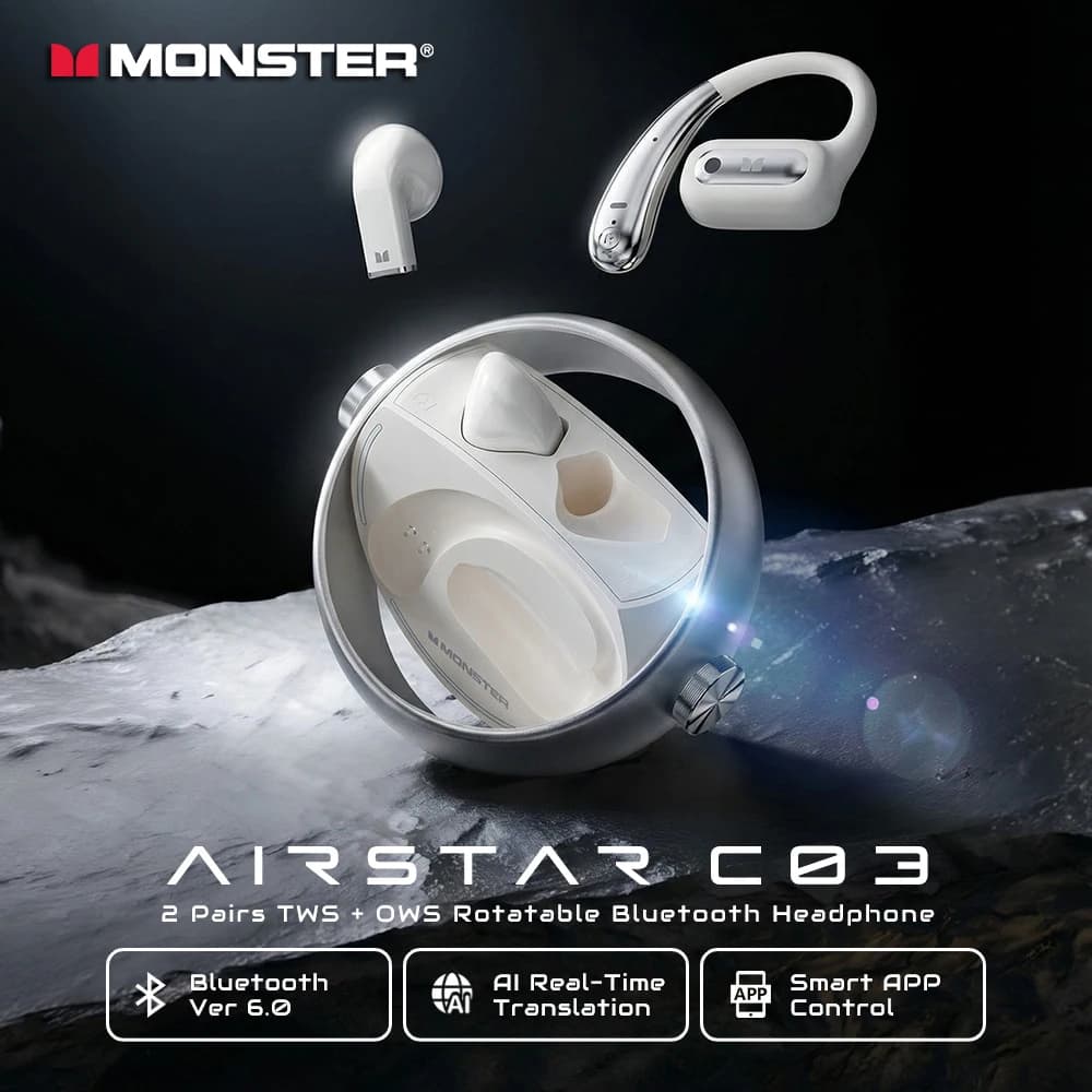 Monster 2 Pairs OWS TWS Cuffie Wireless con Traduzione AI, Auricolari Bluetooth 6.0 True Wireless Sportivi con APP Intelligente