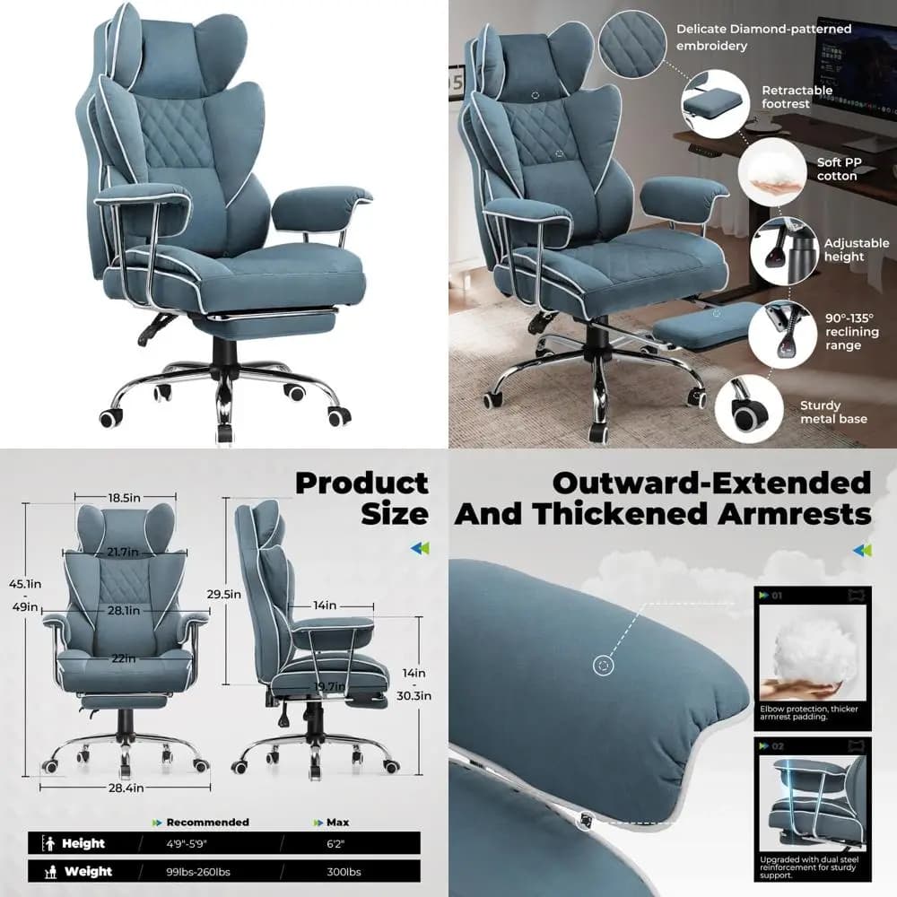 Sedia da gaming ergonomica in pelle con schienale alto e poggiapiedi per grandi e alte, sedia da ufficio direzionale con supporto tascabile per Comforta
