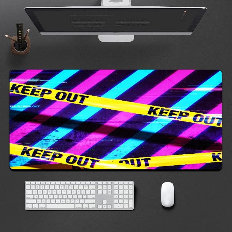 VIKAMA Cyberpunk Neon Gaming Mouse Pad - Anti-slip Rubber Bottom Desk Mat - Street Style KEEP OUT Print Gaming Desktop Decor