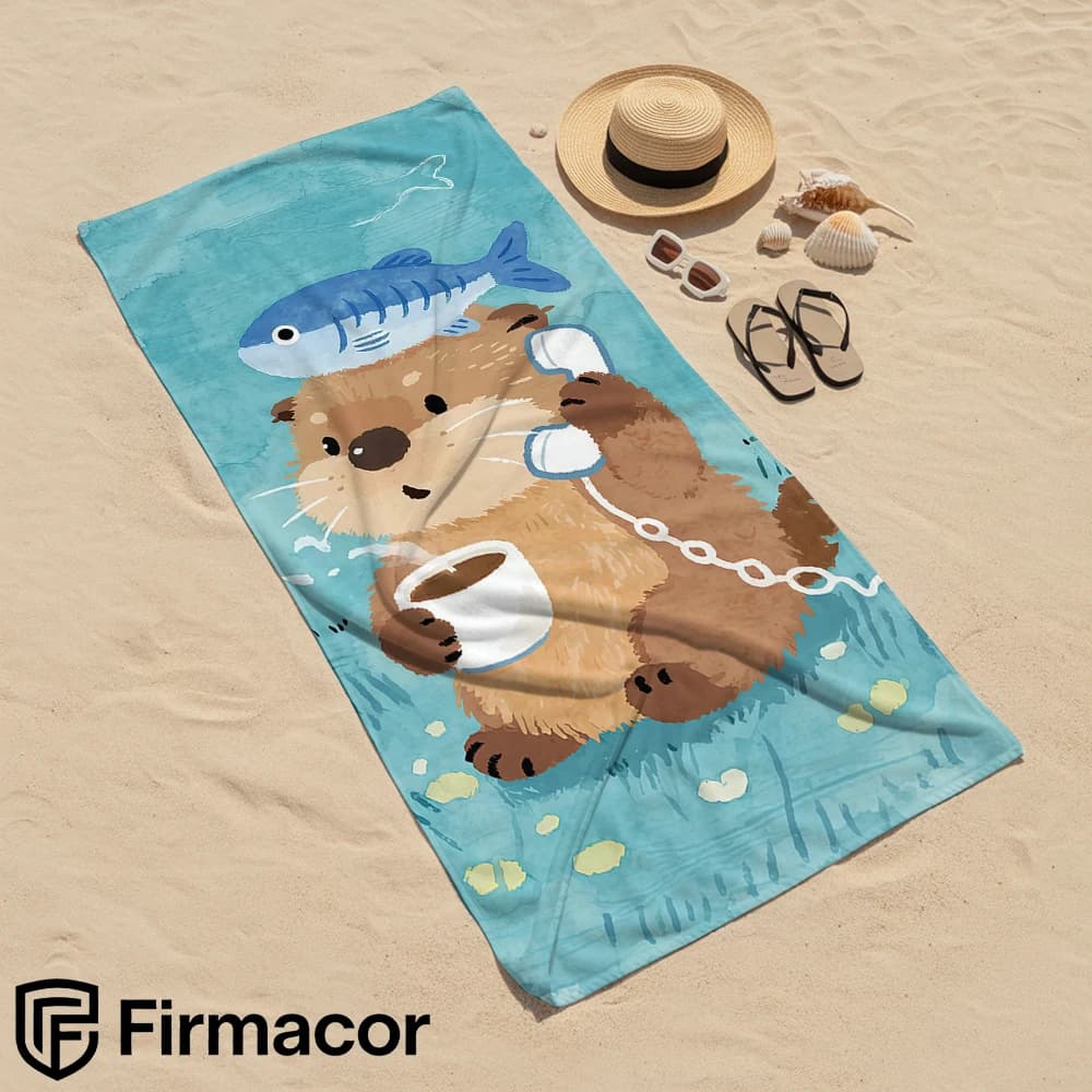 Cute Otter Coffee Soft Portable Travel Towel Unisex Ultra Lightweight Microfiber Oversized Sand Free Quick Dry Beach Towel