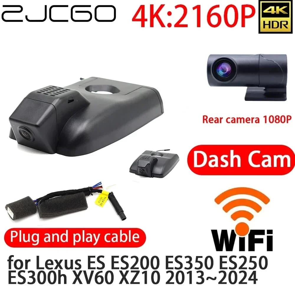 ZJCGO 4K DVR Dash Cam Wifi Front Camera Rear 24 Hour Monitor for Lexus ES200 ES350 ES250 ES300h XV60 XZ10 2013 ~ 2024