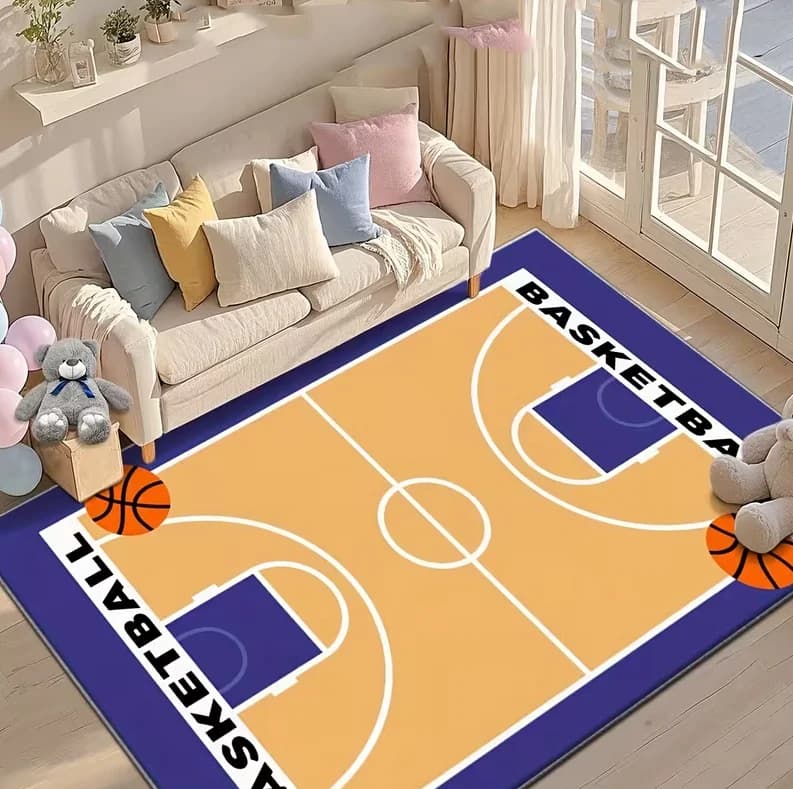 Large Rectangular Carpet with Motive Bedroom Basketball Camp, Living Room, Soft Carpet for Home, Floor Mat