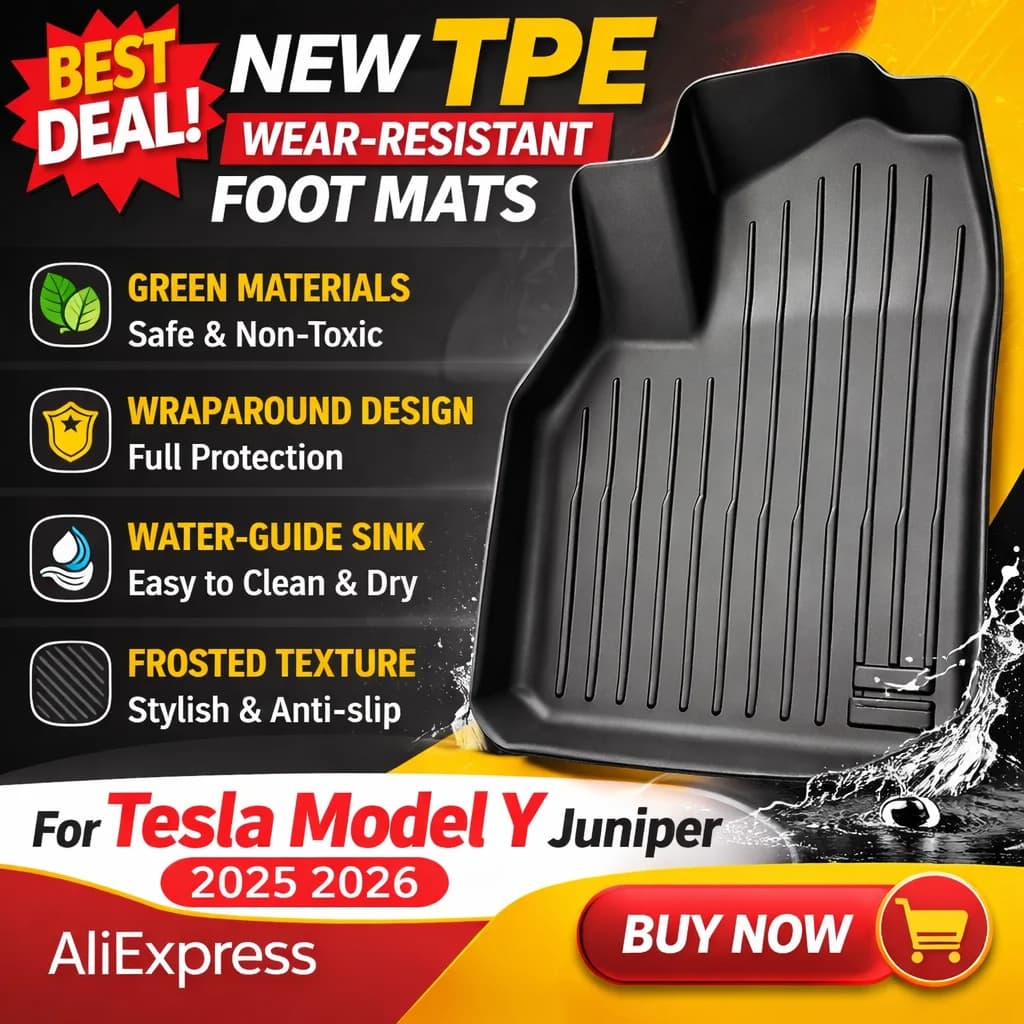 Tappetini in TPE per Tesla Model Y Juniper 2025 2026, Impermeabili, Antiscivolo, per Tutte le Stagioni, Tappeto per Bagagliaio, Accessori Interni Auto