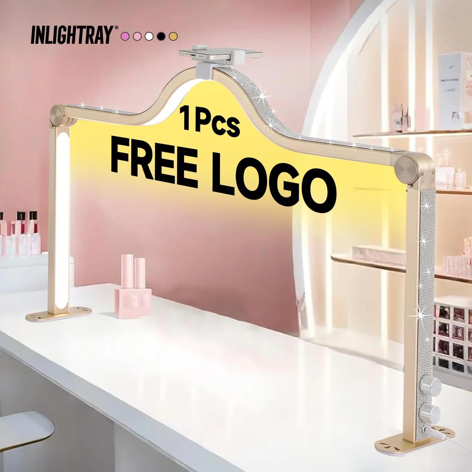 2025 free custom LOGO 48W New Arrival 35 Inch Foldable Brightness Adjustable LED Lamp Nails Lamp for Eyelashes Up-to-date crescent lamp