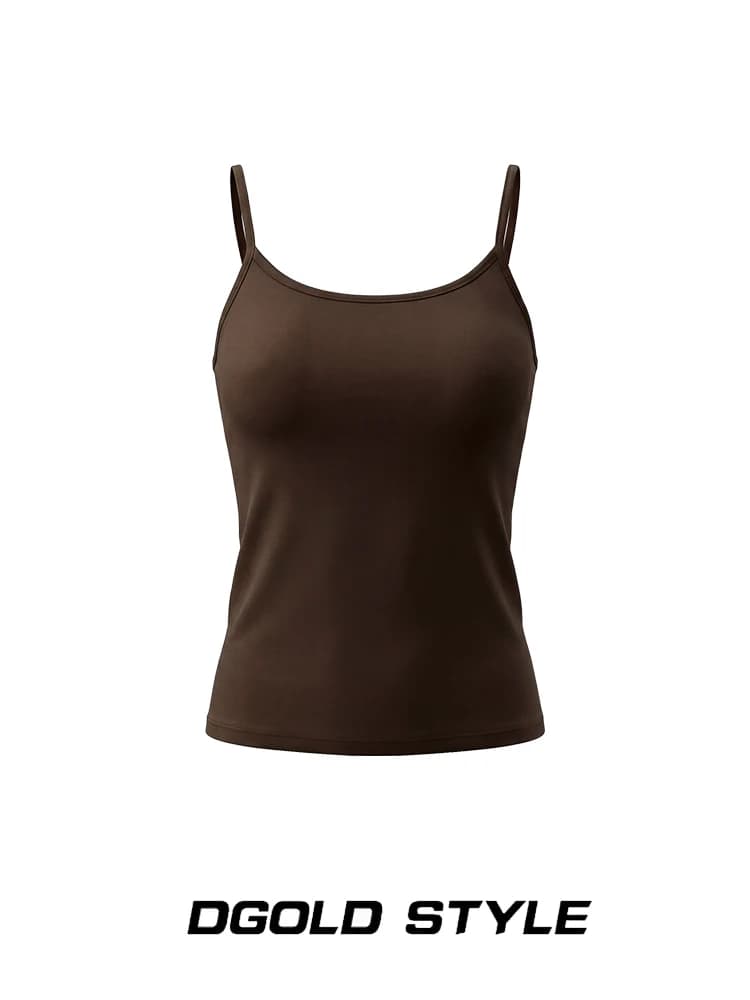Sweet Pure Color Small Strap Vest Women Summer Inner Wear Beautiful Back Underwear with Chest Pad Slim Fit Outerwear Top