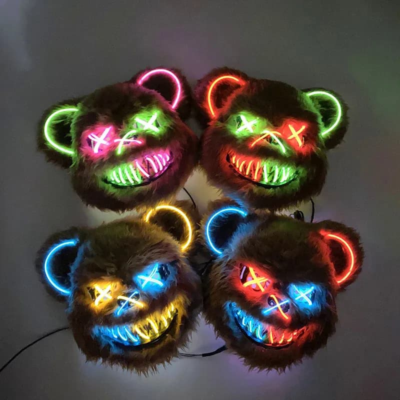 LED incandescente maschera a pieno facciale Halloween Cosplay mascara puntelli illuminano luminoso spaventoso orso maschera puntelli maschera al Neon forniture Costume