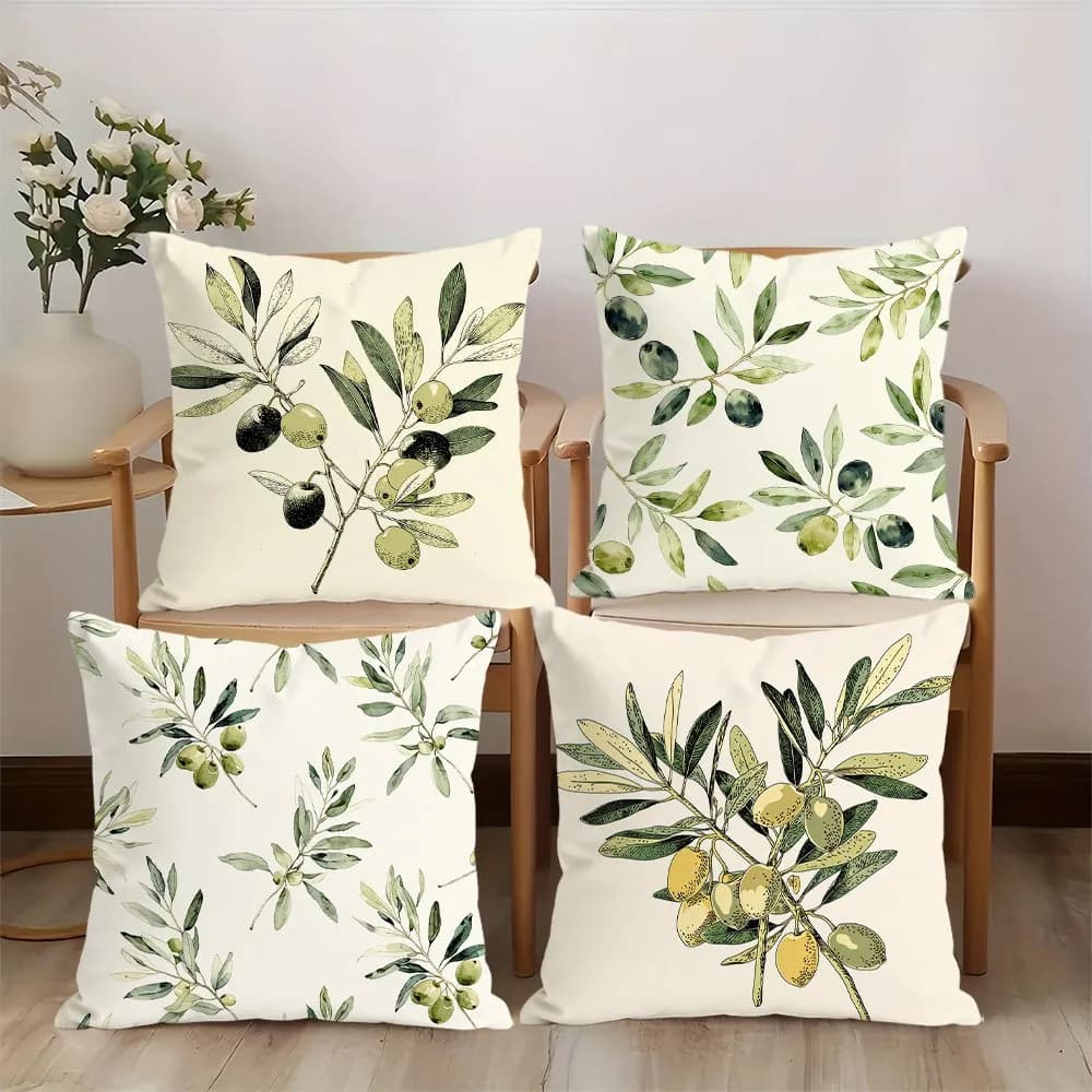 1pc Mediterranean Vintage Olive Twig Botanical Throw Pillow Cover 2D Double-Side Print Polyester Cushion Case for Bedroom Cot