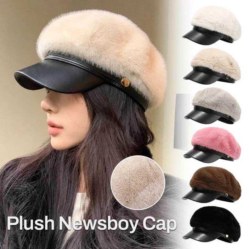 Vintage Women's Faux Fur Cap Versatile Artist's Hat Girls Women's Winter Warm Head Large Octagonal Ski Caps Hard Tent