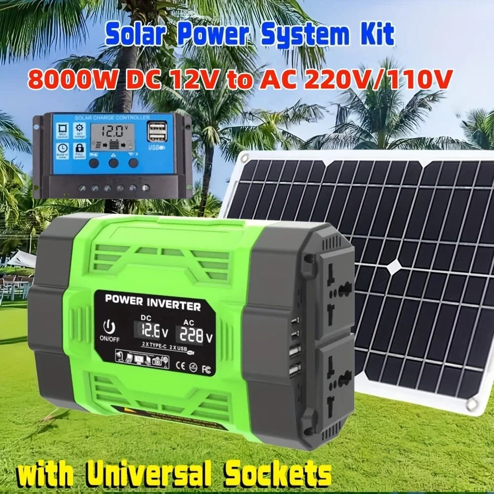 Kit sistema solare da 8000 W Convertitore da 12 V a CA 220 V/110 V + pannello solare da 600 W + controller 100 A, adatto per caricare camper, automobili, laptop