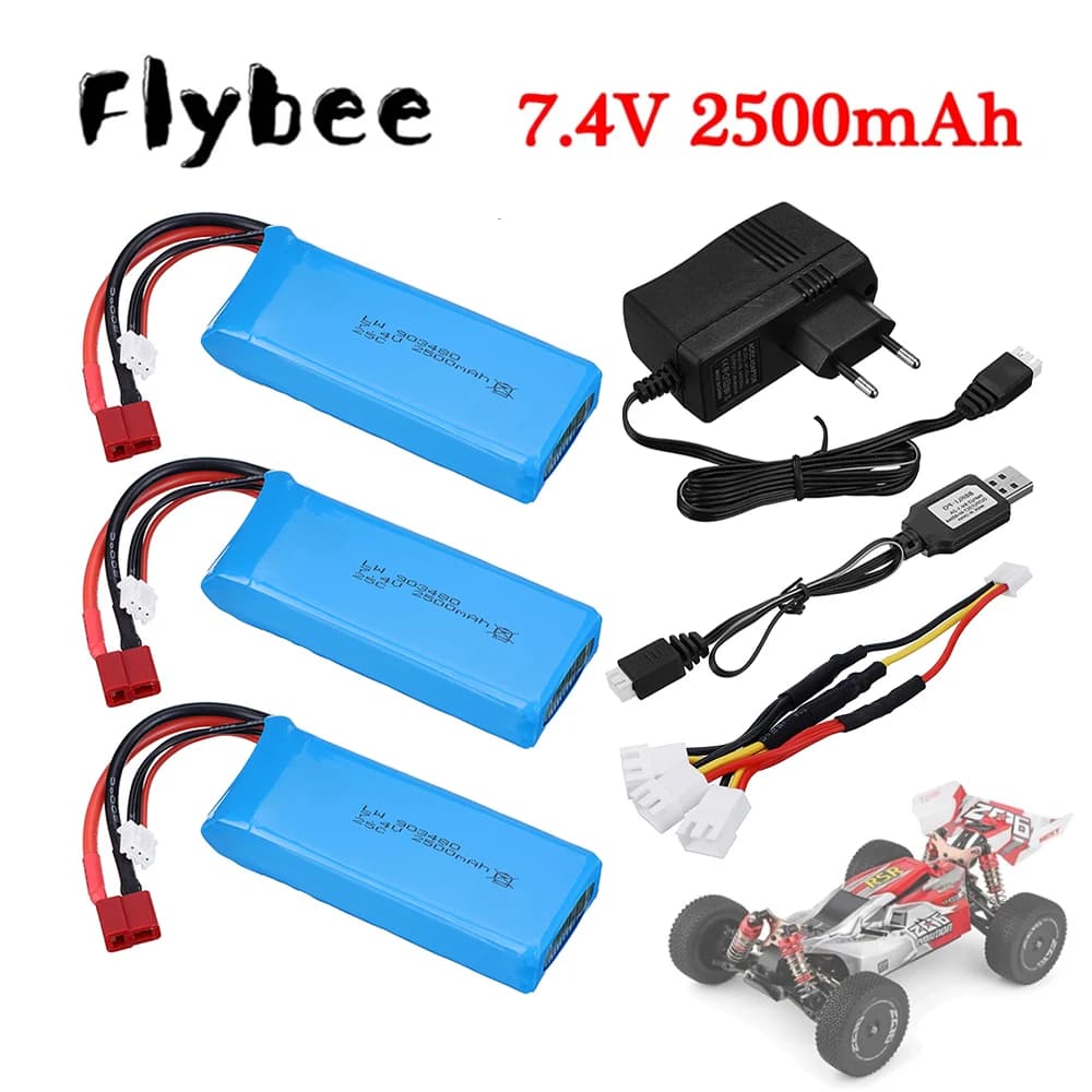 Set di caricabatterie Lipo 2s 7,4 V 2500 mAh per Wltoys 144001 124016 124017 124018 124019 104001 12428 12423 Batteria per ricambi auto RC